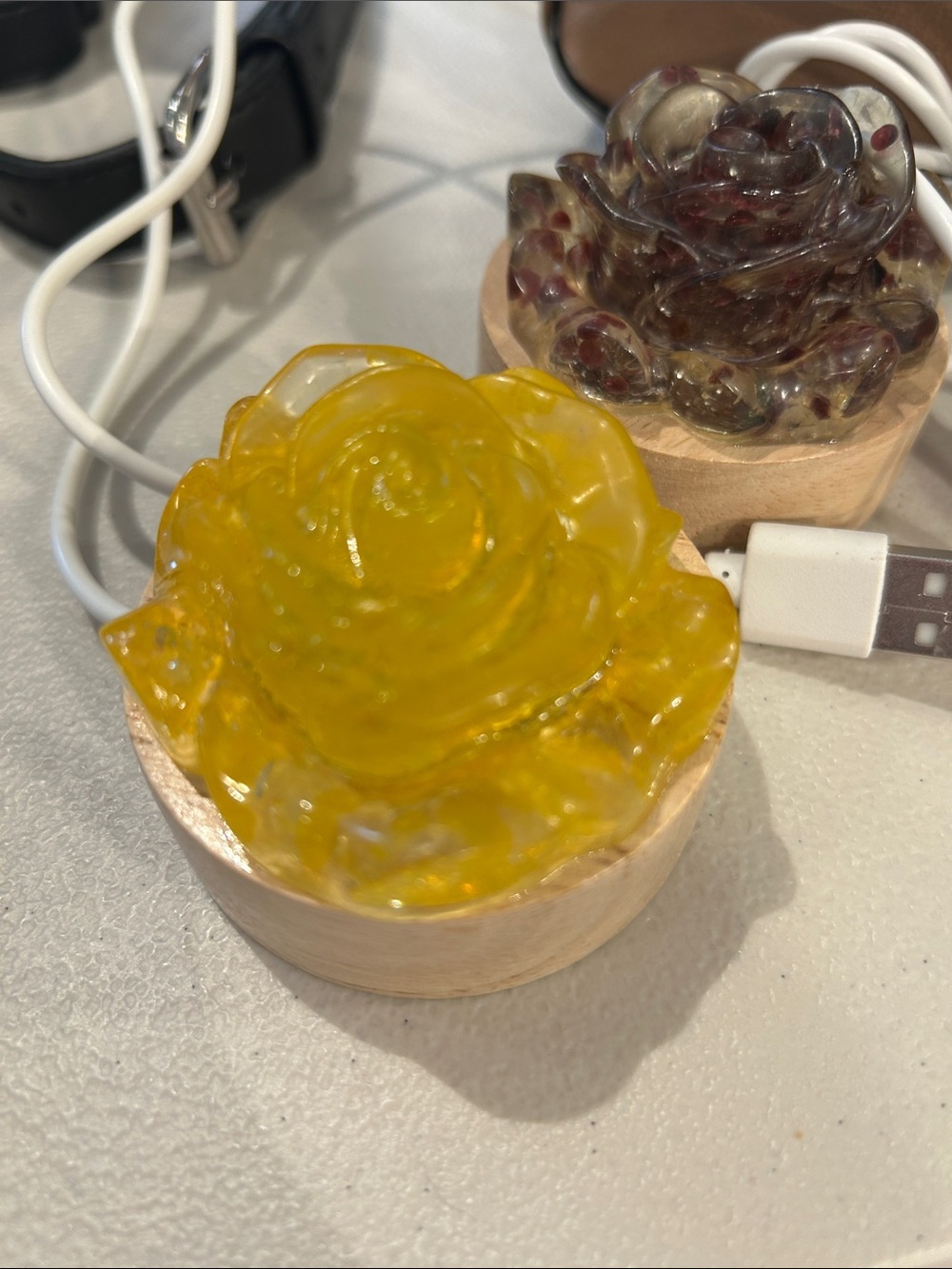 Yellow Sea Glass Rose Night lite